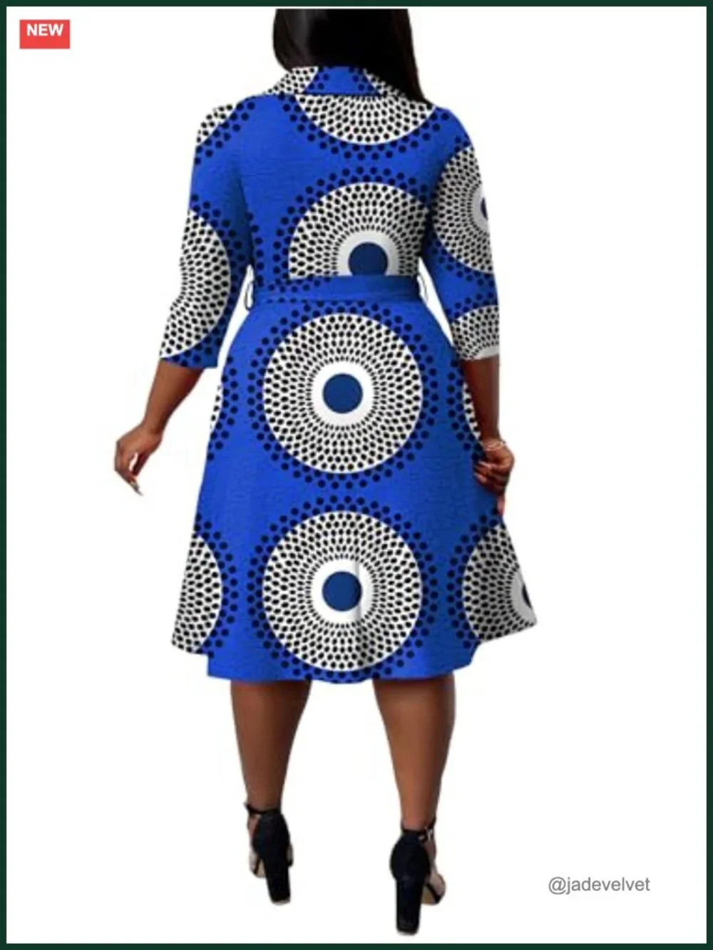 Plus Size A-Line Midi Dress with Pockets and Belt - African Print